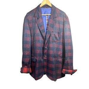 MONDO Men's Crinkle Fabric Plaid Contrast Print Cotton Blazer Red/Black Size 4XL